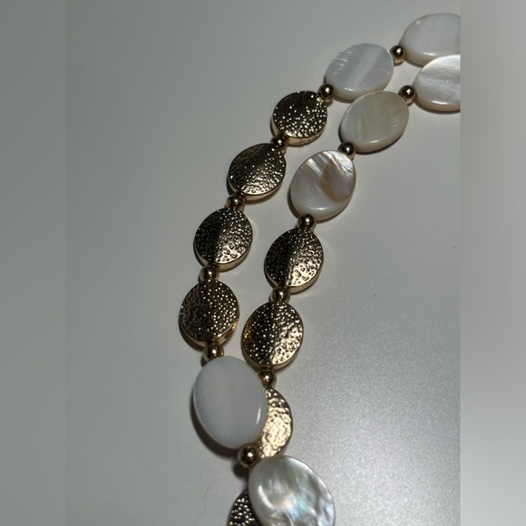 Double Strand Gold and Mother Of Pearl Necklace - Picture 5 of 6